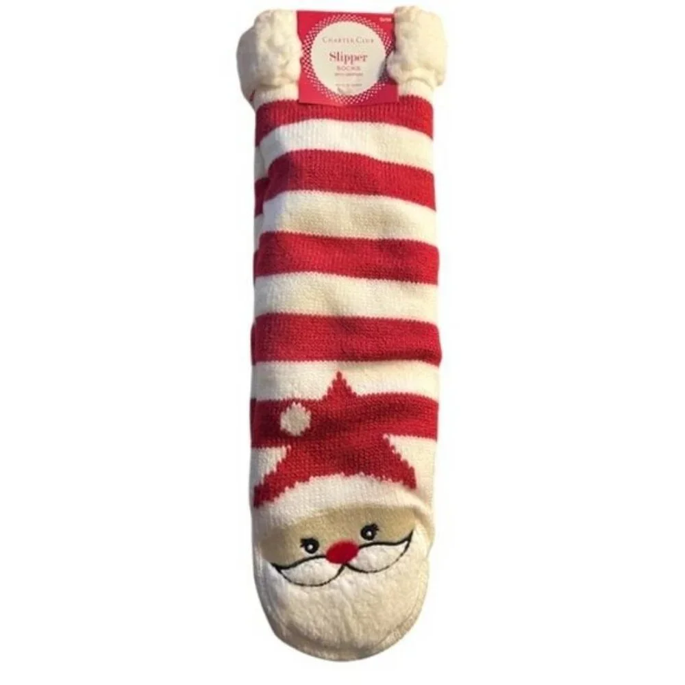 Winter Novelty Santa Sherpa Slipper Socks Charter Club L/XL